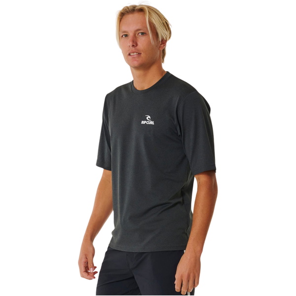 2026 Rip Curl Mens Stack UPF Short Sleeve Rash Vest 167MRV - Black Marle